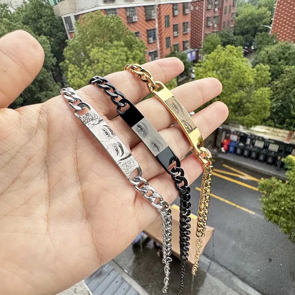 Personalized E photo couple bracelet stainless steel Cuban chain bracelet can be carved picture Personalized jewelry set X241106