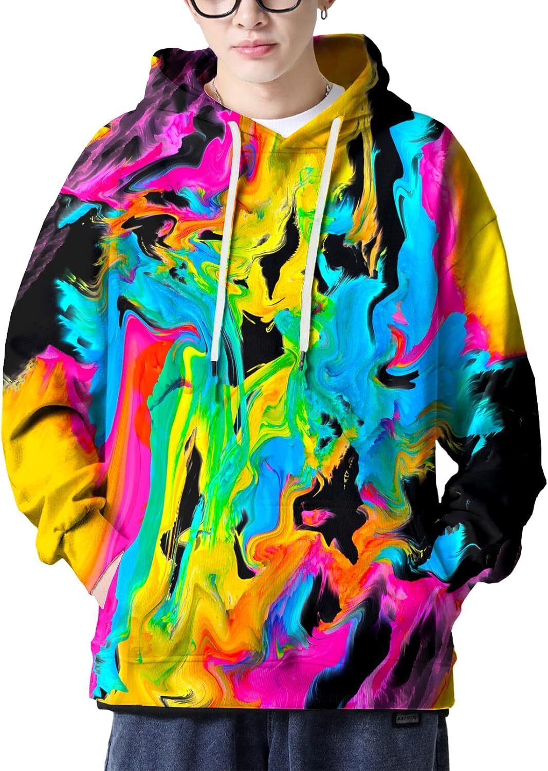 Hoodie for Mens Womens 3D Fashion Long Sleeve Pullover Hooded Sweatshirt Top with Pocket Graphic Fashion Color