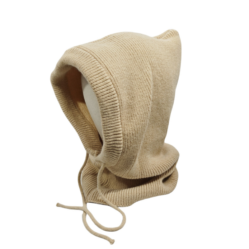 High quality design, men and women Winter drawstring hooded looks big head circumference gray knit women's woolen hat