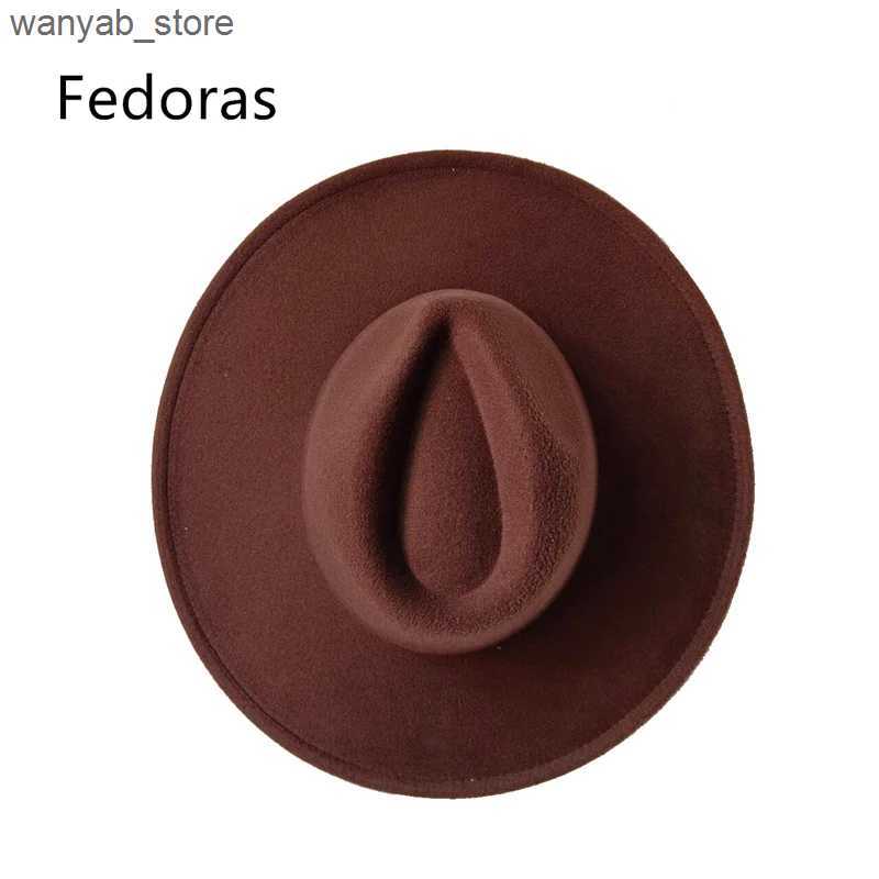 Wide Brim Hats Bucket Hats Gorras Hat Fedoras 9.5cm Wide Brim Hat Womens Winter Mens Hat Denim Felt Womens Hat New Fedora Sombreros L240910
