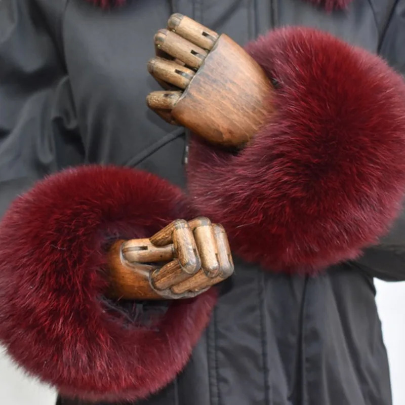 Fox Womens Fur Sleeve Full Leather Cover Round Natural Fur Sleeve Womens Coat Sleeve Womens Coat Sleeve 241106