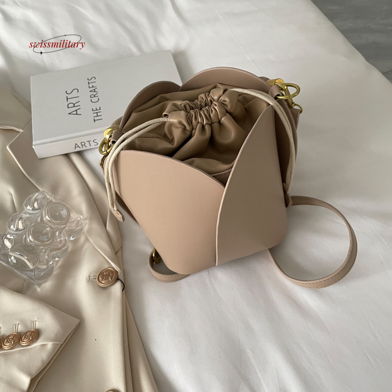 Daily commuting flower bucket niche design, one shoulder crossbody handbag with small fresh drawstring bag for women #30 swissmilitary
