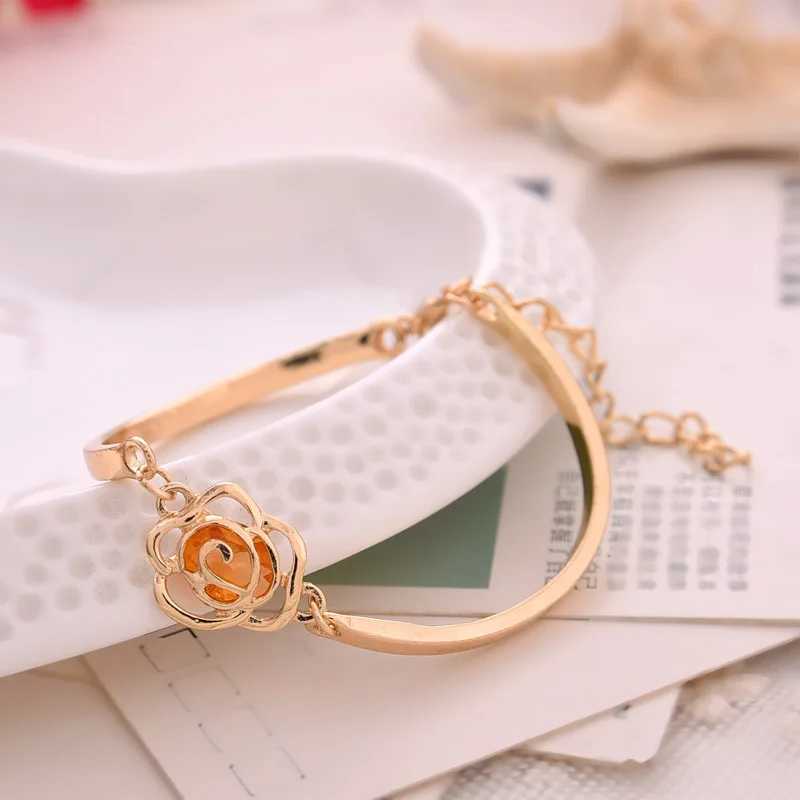 Korean Fashion Personalized Rose Tea Lia Bileklik Bracelet Crystal Rhinestone Jewelry Bracelet X241106