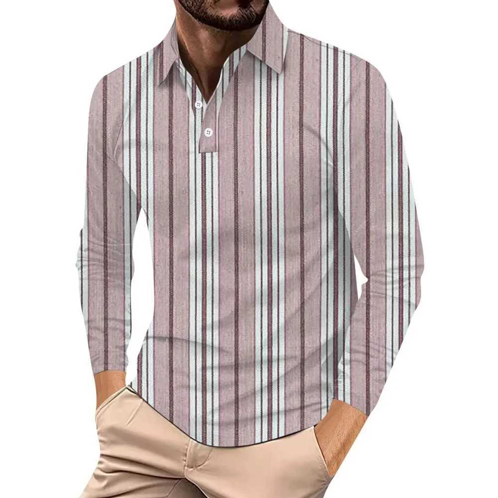Fashion Stripe Print 2024 Wear Mens Strt Harajuku Collar Shirt Mens Top Casual Sports Long Sve T-shirt Mens Clothing W241106