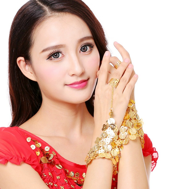 Exotic Ethnic Style Coin Bracelet Indian Dance Performance Costume Jewelry Accessories Gold Circular Ring Bracelet