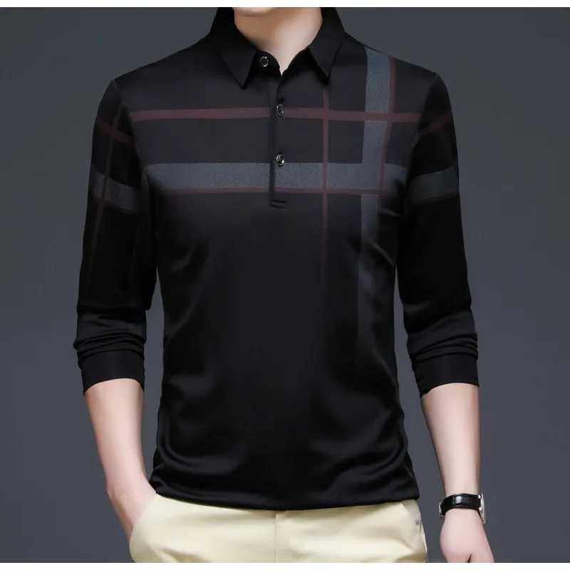 New arrivals 2024 autumn long Sved T-shirt printed casual mens striped loose fashion shirt W241106