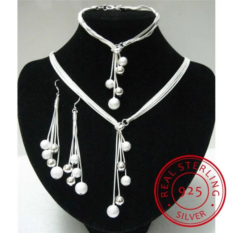 925 sterling silver high-quality five thread bead necklace bracelet earrings for ladies wedding jewelry party gifts 241106