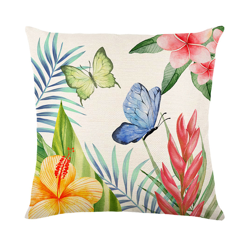 Linen Throw Pillow Cover 18x18 Inch Spring Vintage Watercolor Birds Flowers Green Plants Home Decor Pillowcase Square Cushion Cover for Sofa Bed Couch