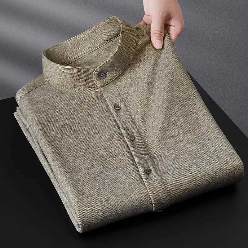 Mens autumn winter trendy stand up collar thick full matching T-shirt mens casual solid Sve ultra-thin floral top W241106