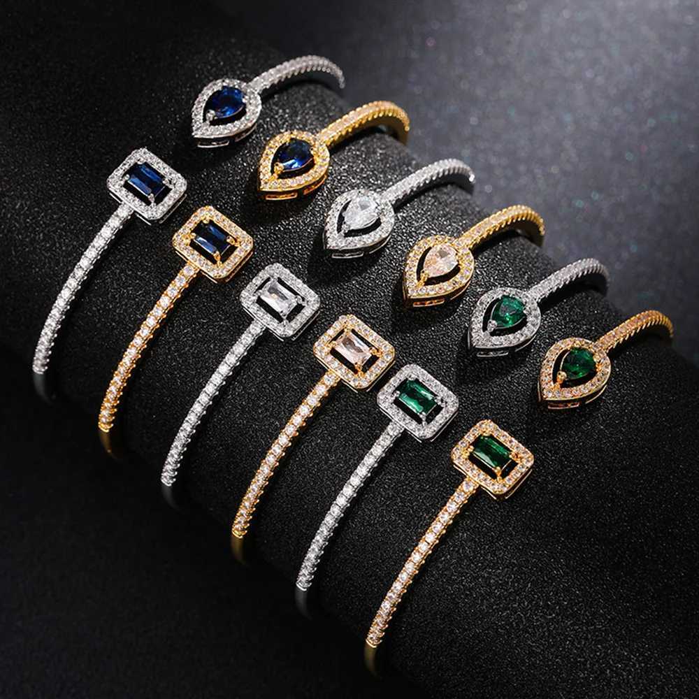 Huitan luxury green/white/blue cubic zirconia cuff bracelet suitable for warm and high-quality Fem handmade jewelry 2022 direct singing X241106