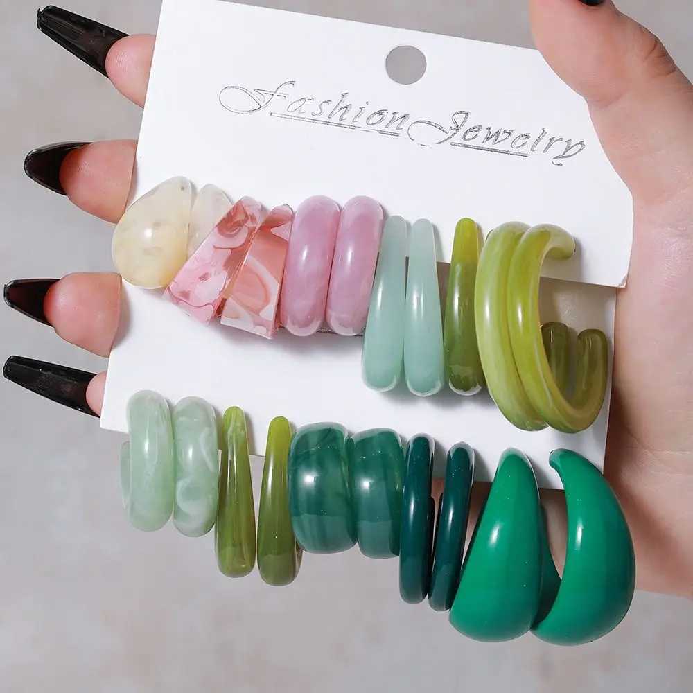 New colored acrylic earring set suitable for vintage Geely C-shaped resin ring earrings fashionable jewelry gifts X241106