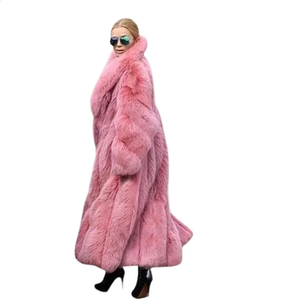 Faux Fur Coat Womens Pink Thick Warm Long Environmental 241104