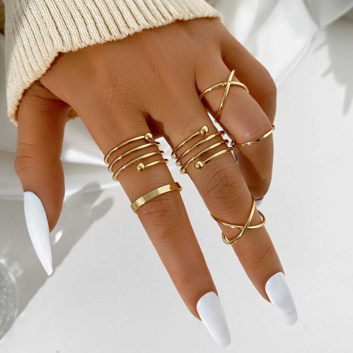 6-piece gold silver cross ring set for simple wide chain finger tail rings open adjustable joint jewelry gifts X241106