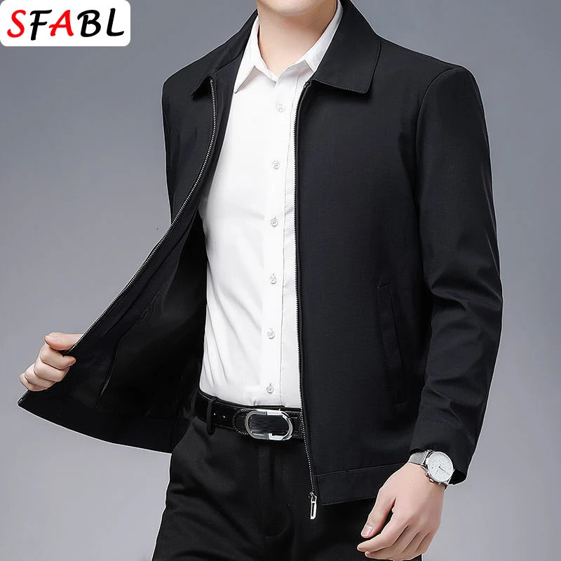 Mens Jacket Turn-down Collar Mens Jacket Business Casual Solid Color Jacket for Men Work Coat Spring Autumn 241106