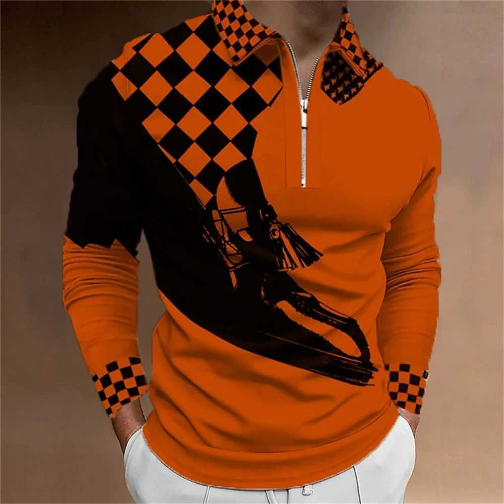 Mens 3D Splicing Pattern Printed Fashion T-shirt Collar T-shirt Mens Top Casual Zipper Long Sve T-shirt Mens W241106