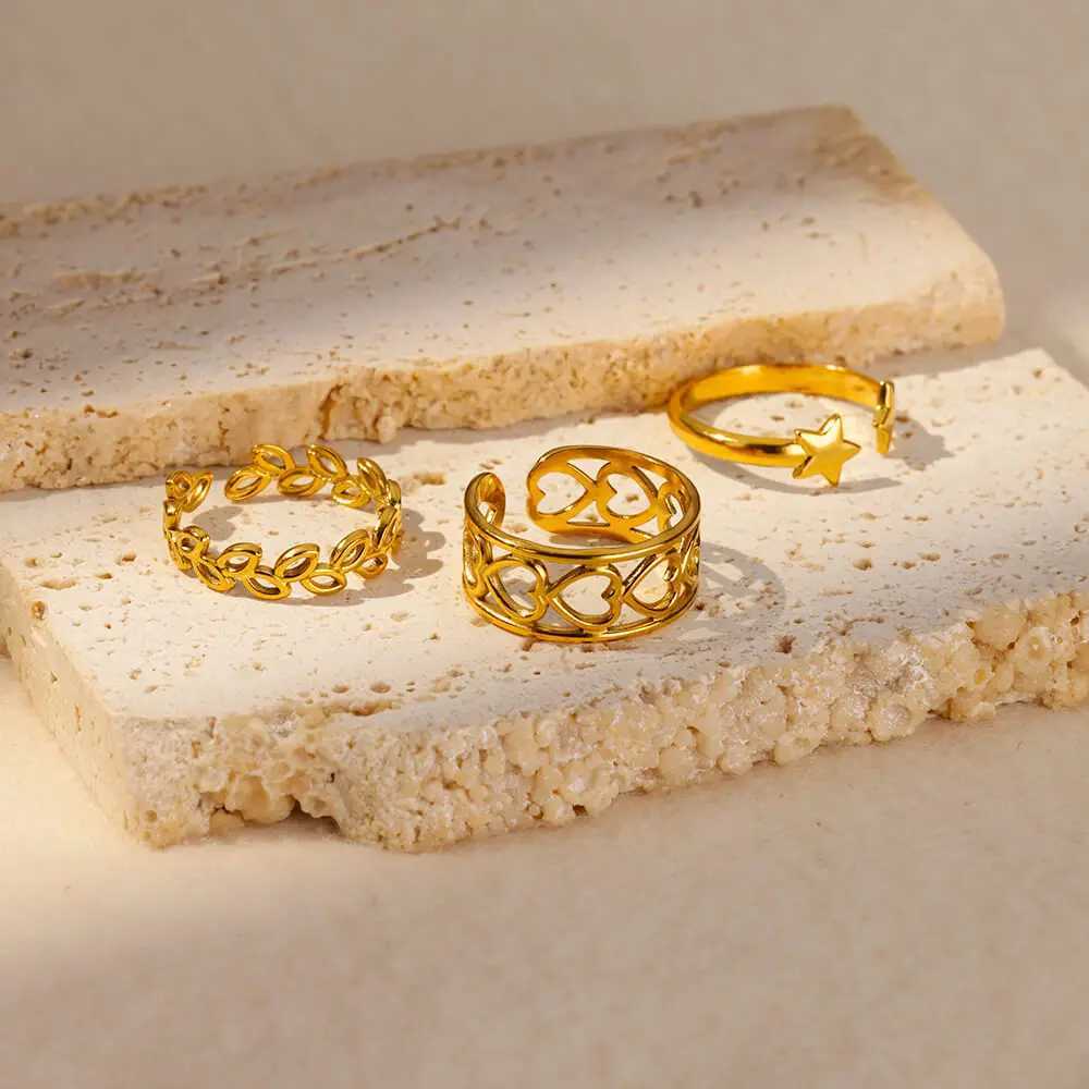 Luxury floral Mti layer wide ring suitable for text doors gold stainless steel ring fashionable jewelry gift Anillos Mujer new X241106