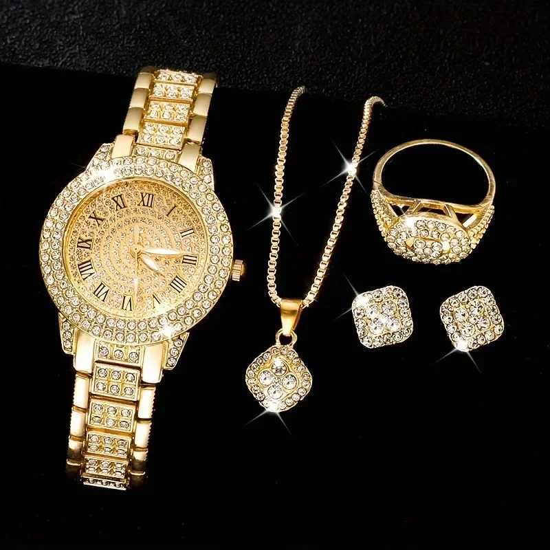 Glamorous 6-piece/set Wens luxury rhinestone quartz watch with Re number - Fashion simulation watch jewelry set X2411061