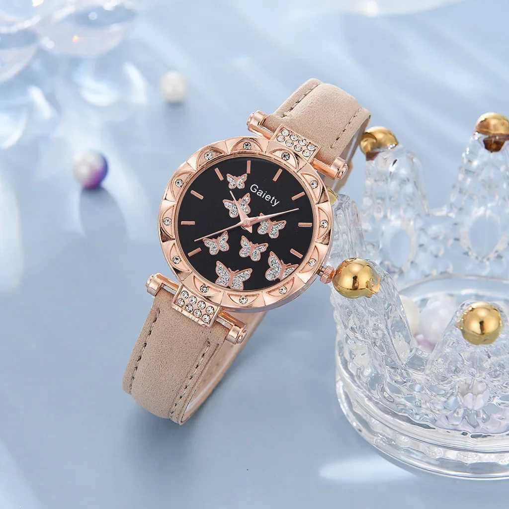 6/1-piece thermometer ring necklace earring bracelet set leather strap womens quartz watch (no box) X241106