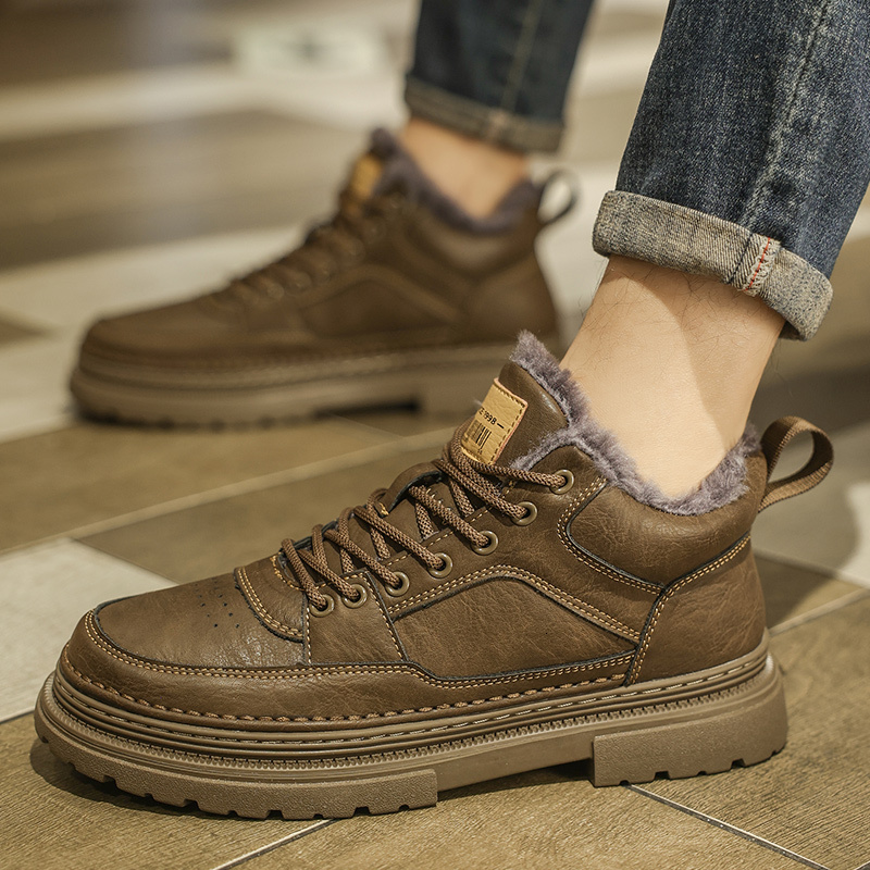 2025 Classic Men's Winter Designer Casual Leather Men's Fur Plush Snow Warm Outdoor Ankle Boots Men's New Club Men's Shoes