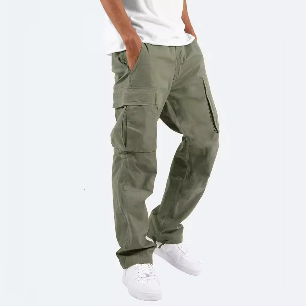 Men Cargo Pants Casual Male High Elastic Waist Pocket Wide Leg Pocket Trousers Oversized S-5XL OUFY-008 241106