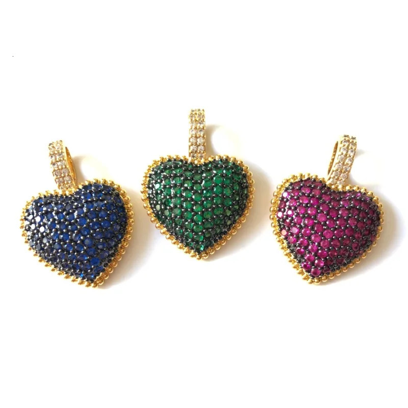 5 pieces of blue green purple red zirconia Pave charm exquisite heart-shaped pendant womens bracelet necklace handmade jewelry accessories 241106