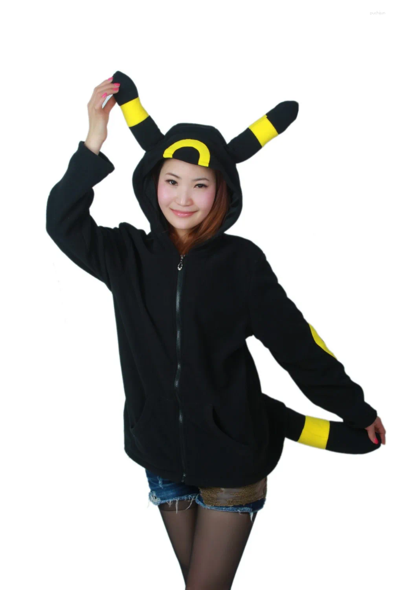 Women's Hoodies Women Cute Cotton Blend Long Sleeve Anime Cartoon Umbreon Pullover Tops Jacket Coats Sweatshirt Outwear