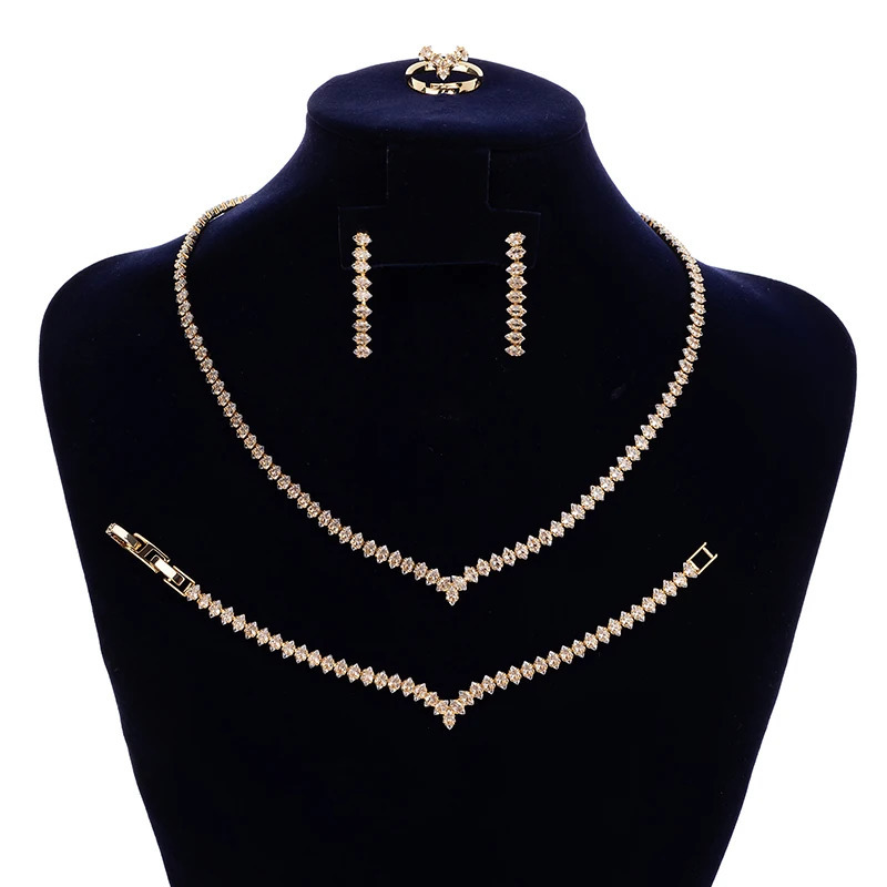 Jewelry Set HADIYANA Simple Womens Wedding Engagement Necklace Bracelet Ring Earring Set BN8004 Ensemble Bijoux Mariage 241106