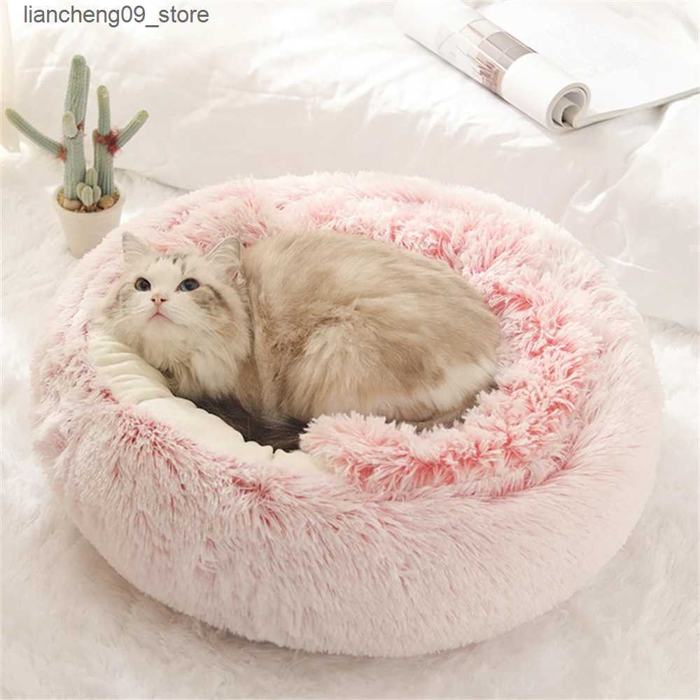 kennels pens New Plush Dog Shelter Comfortable Pet Dog Bed Winter Warm Round Half Pack Cat Shelter Super Soft Washable Dog House Pet Supplies L240910