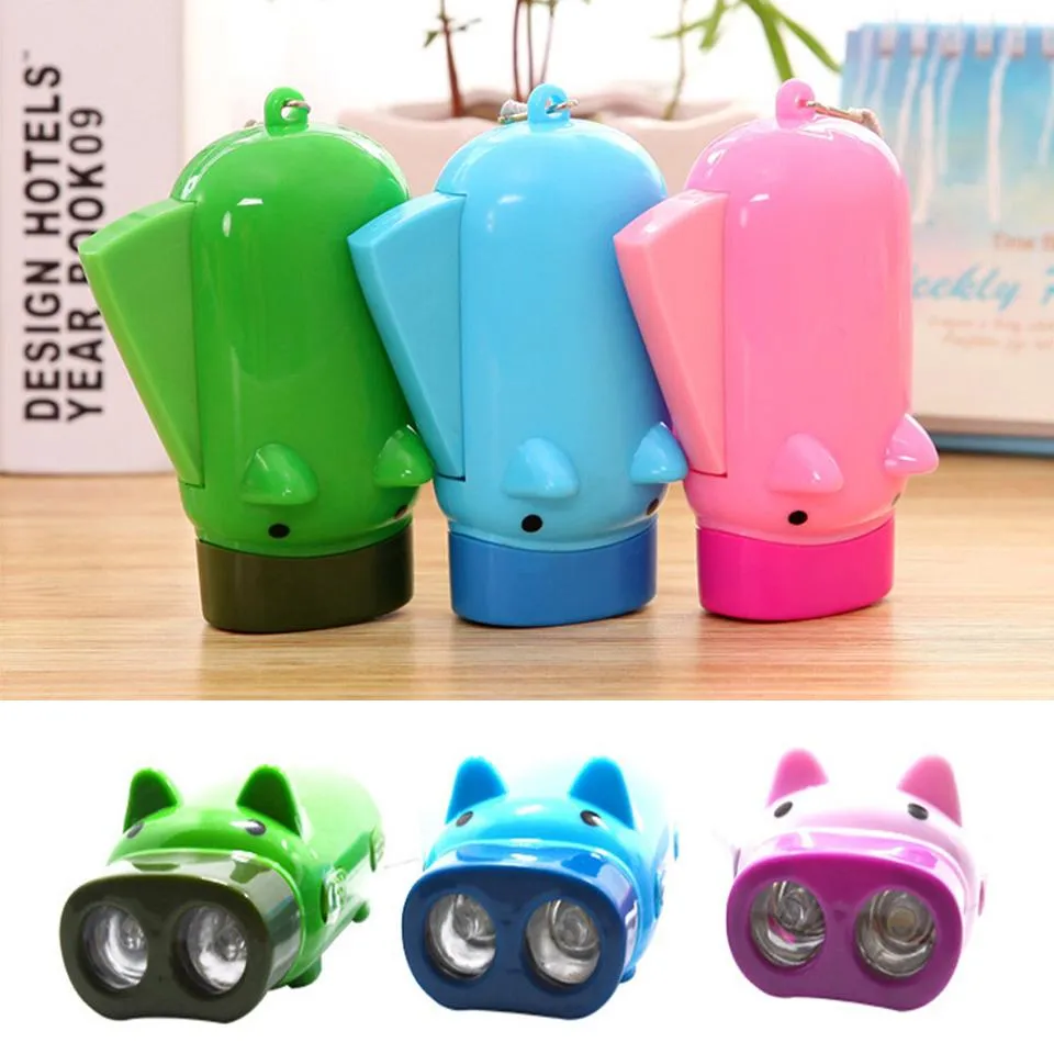 pressure rechargeable mini flashlight kids toy lighting pocket torch piggy design with 3 led advertising gift 11 LL