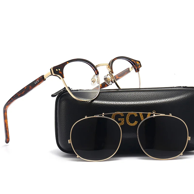 GCV double-layer detachable lens sunglasses blue light glasses acetate gothic retro steampunk polarized mens and womens sunglasses 241106