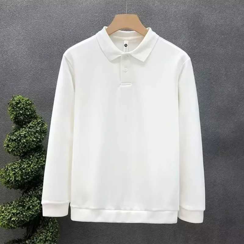 Fashionable white long Sve mens casual autumn collection top with loose neckline and European style T-shirt W241106