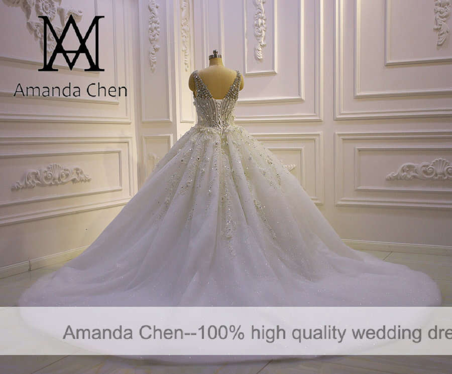 robe de mariee Cap Sleeve Crystal Beads 3D wers Wedding Dress