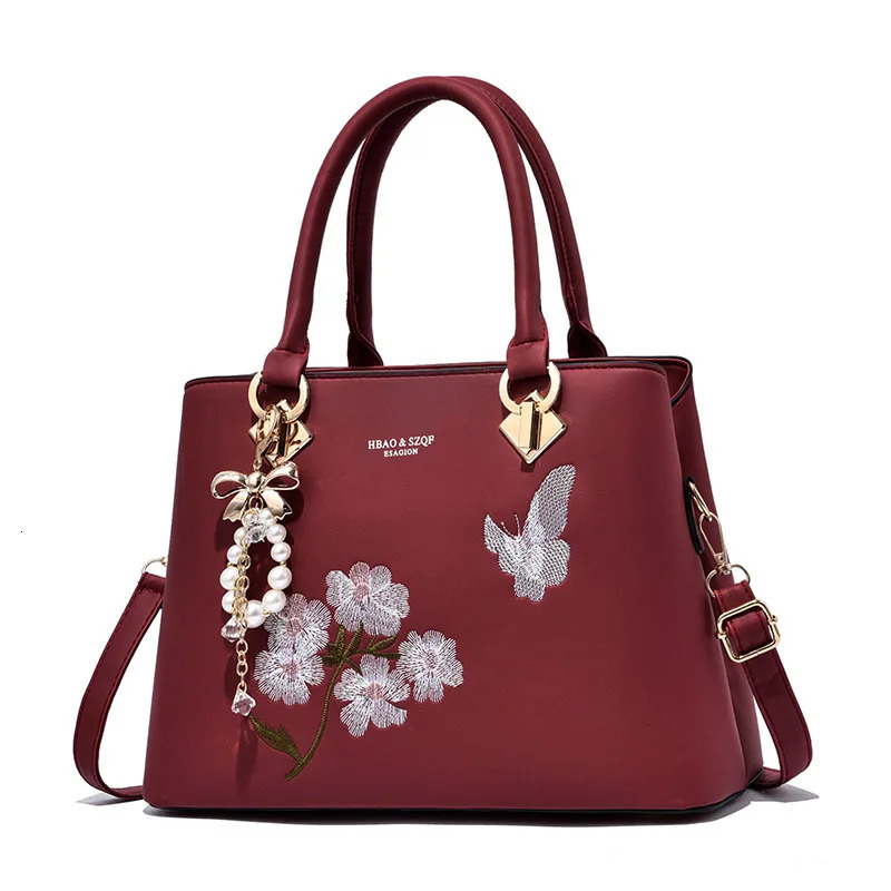 Fashion bow hanging decoration womens handbag fashion embroidery cross body bag leather shoulder bag241106