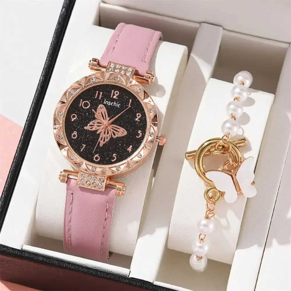 1/2PCS thermometer set quartz watch luxury crystal rhinestone pearl quartz watch bracelet set no box X241106