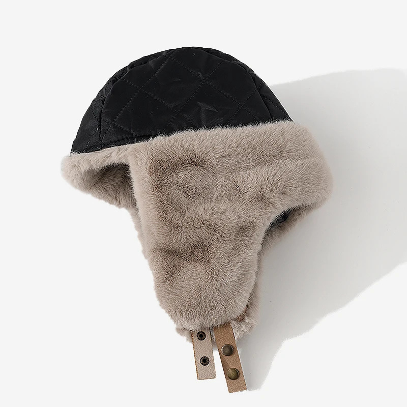 Russian mens earmuffs pilot hat winter Korean spliced artificial rabbit Ushak bomber trap thick warm hat womens ski hat 241106