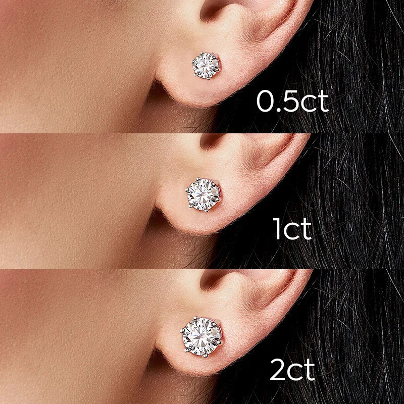 GRA 0.5ct-2ct D color certified stud earrings laboratory creates diamond 925 sterling silver gold-plated wedding jewelry 241106