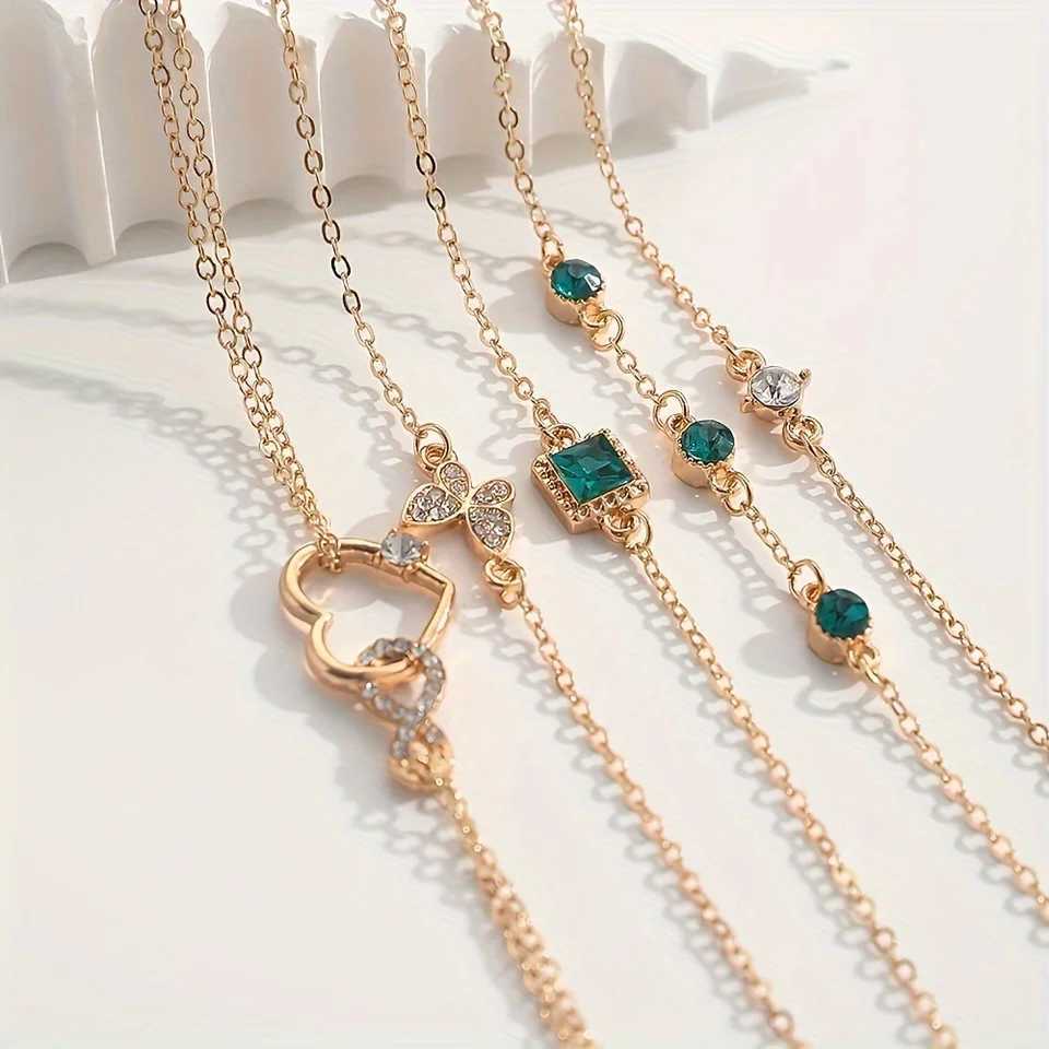 5 exquisite rhinestone bracelets fashionable Mtilayer metal chain green crystal stone bracelet Wens wedding jewelry X241106