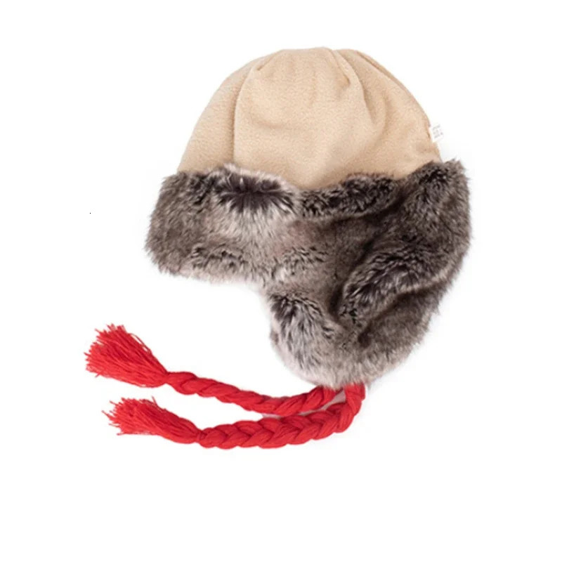 Winter Hat Bomber Hat Womens Warm Snow Hat with Fur Puff Windproof Knitted Earrings Trap Girls Outdoor Hat Gift 241106