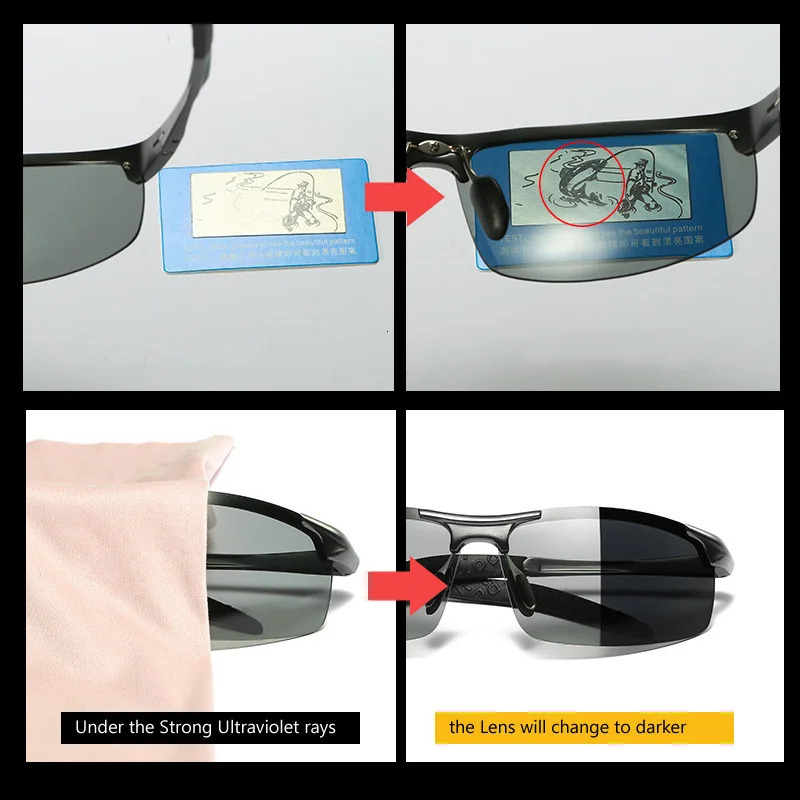 AOWEAR Aluminum Polarized Pochromic Sunglasses for Mens High Quality Borderless Color Changing Glasses for Mens Day and Night Driving Sunglasses 24110