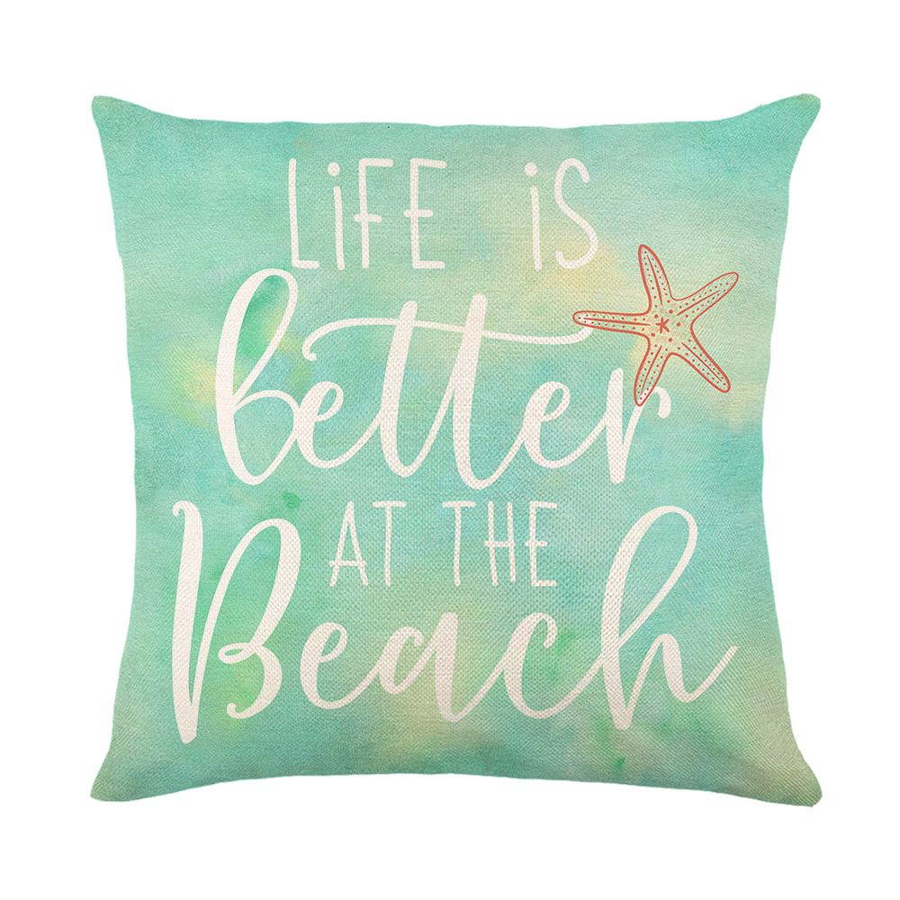 Throw Pillow Cover Ocean Series Pillow Case Letter Linen Cushion Cover 18X18 Inches Set of 4