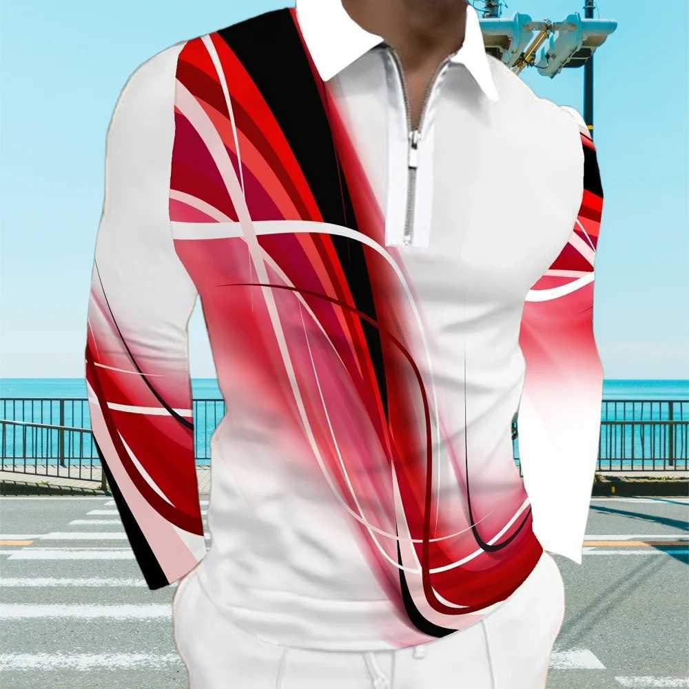 Cool Fashion Color Printed Mens Shirt Fashion Collar Mens Long Sve T-shirt Autumn Sports Zipper Top Mens Clothing W241106