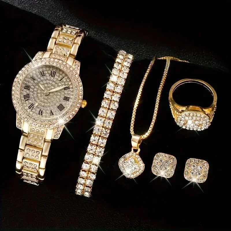 Glamorous 6-piece/set Wens luxury rhinestone quartz watch with Re number - Fashion simulation watch jewelry set X2411061