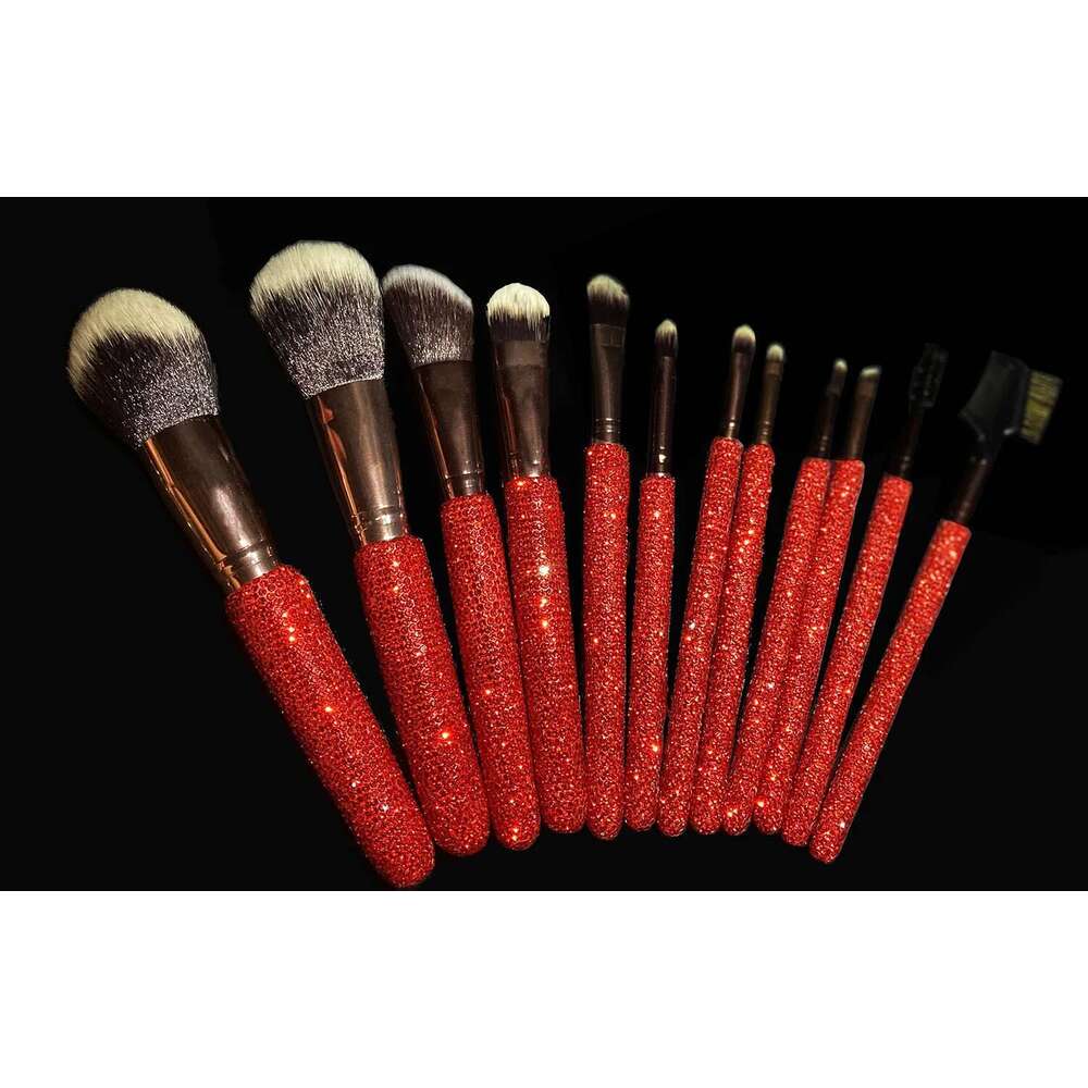 12Pcs/Set Dia-Studded Brushes Gems Makeup Beauty Tools Full Dia Loose Powder Foundation Concealer Brush Bg