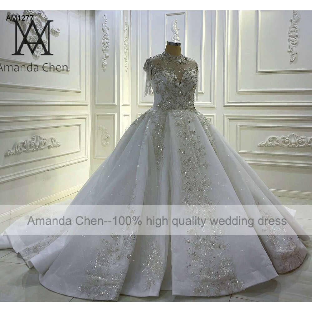 Lace Appliqued Beaded Wedding Dress