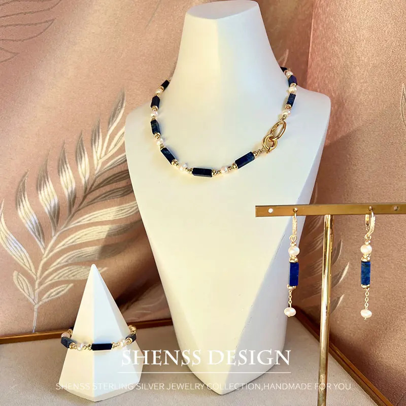 Exclusive n personalized natural freshwater pearl lapis lazuli necklace bracelet copper plated 14k gold accessories 241106