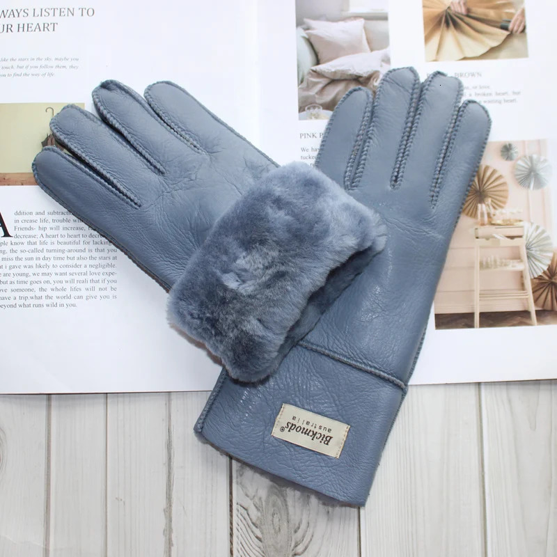 womens fur integrated sheepskin gloves leather warm color wool lining wind and cold gloves 241106