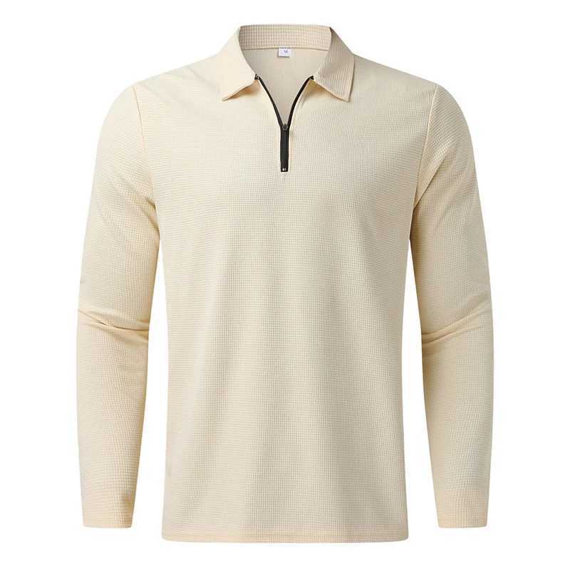 Summer mens solid color shirt long Sve collar zipper T-shirt mens casual T-shirt wearing new mens top W241106