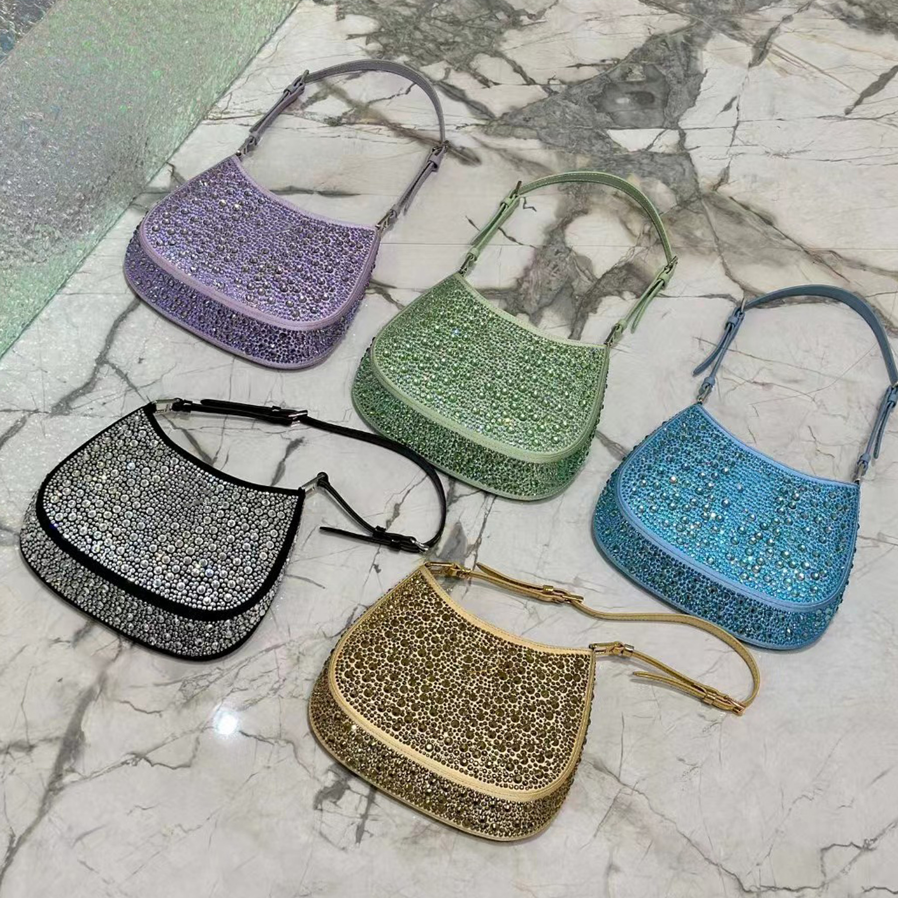 Top quality 10A cleo satin with crystals luxury designer magnetic closure adjustable leather handle shoulder enameled metal triangle women crossbody bag with box