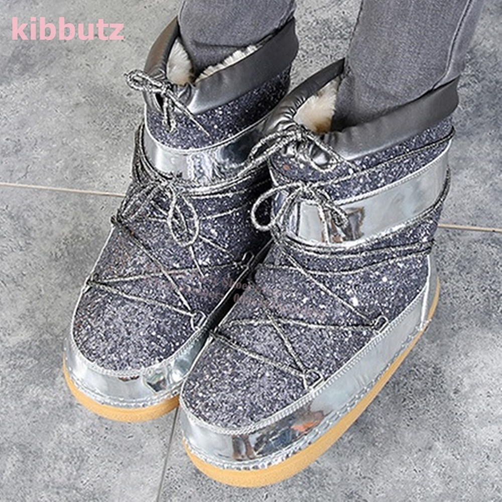 Patent Leather Glossy Snow Ankle Boots Round Toe Platform Lace-Up Height Increasing Fashion Concise Warm Women Shoe New