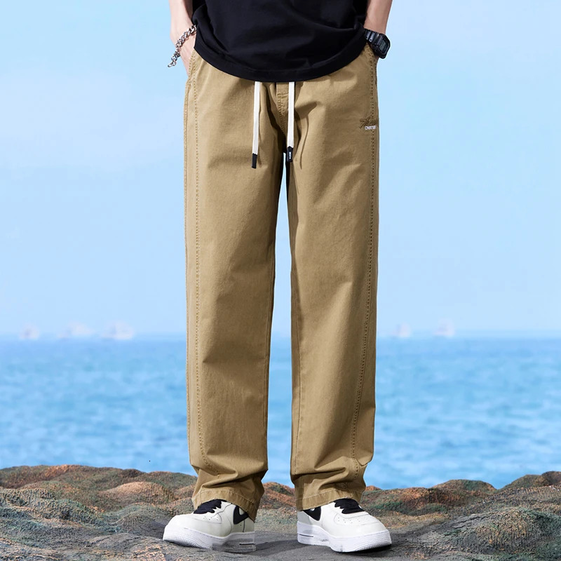 Summer Autumn Loose Wideleg Pants Joggers Men Thin Straight Tube Cotton Sweatpants Sport Streetwear 241104